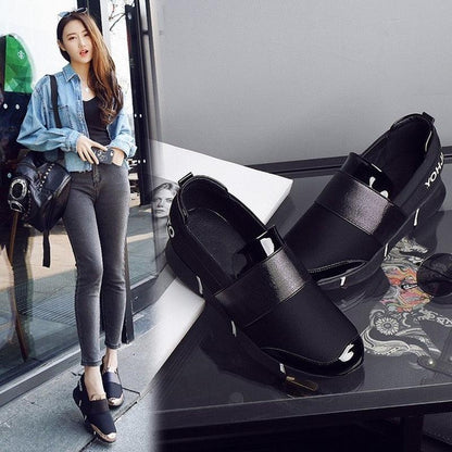 Stevvex black women slip-on sneakers pair with thick sole, lightweight casual walking shoes on Tampa Home & Garden Store
