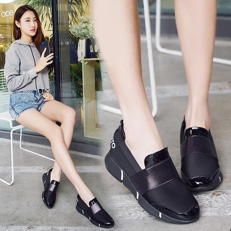 Stevvex black slip-on sneakers with thick sole, lightweight casual walking shoes 1 pair on Tampa Home & Garden Store