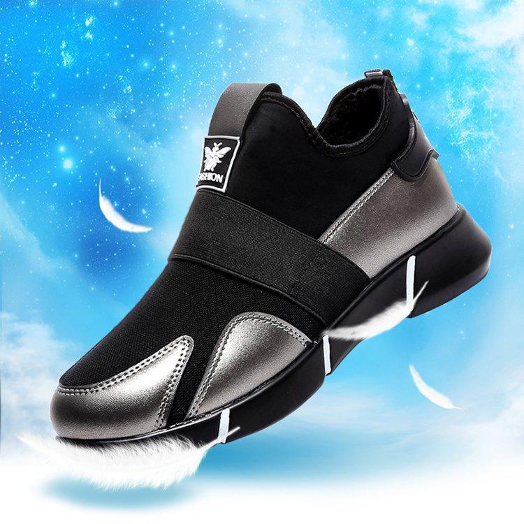 Stevvex sneakers black with metallic silver overlays and elastic strap breathable mesh upper on Tampa Home & Garden Store