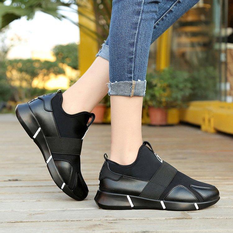Stevvex black women's sneakers with elastic strap slip-on casual walking shoes chunky sole on Tampa Home & Garden Store