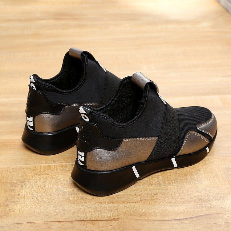 Stevvex black women sneakers with bronze panels, elastic strap, chunky sole for casual wear on Tampa Home & Garden Store
