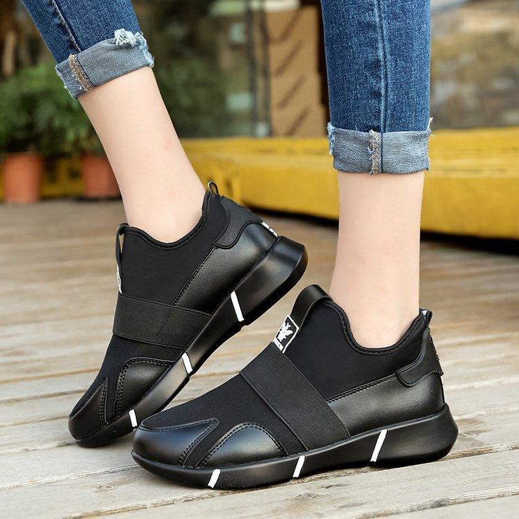 Stevvex black women sneakers with elastic strap, breathable mesh, vulcanized sole on Tampa Home & Garden Store