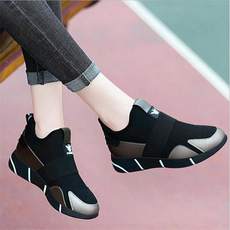 Stevvex black women’s sneakers with breathable mesh upper and white sole accents on Tampa Home & Garden Store