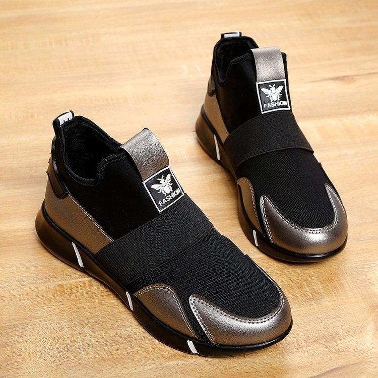 Stevvex black women's sneakers pair with metallic toe cap and elastic strap, breathable mesh on Tampa Home & Garden Store