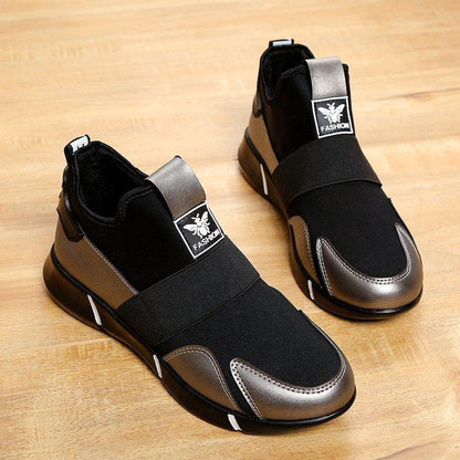Stevvex black women's sneakers pair with metallic toe cap and elastic strap, breathable mesh on Tampa Home & Garden Store