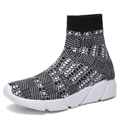 Stevvex black knit sock sneaker with white sole slip-on shoe on Tampa Home & Garden Store