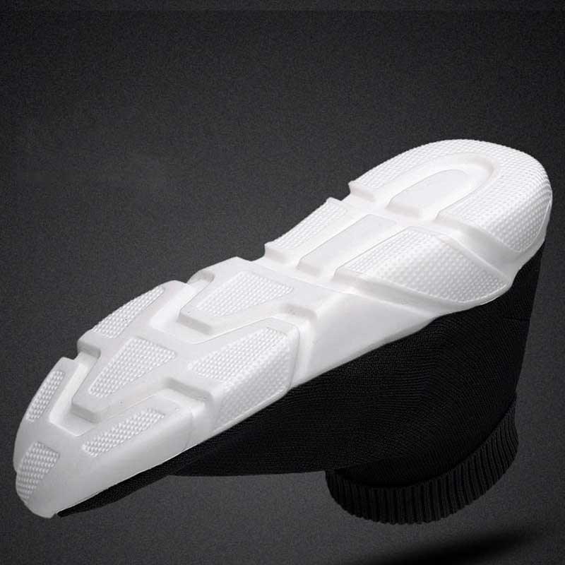 Stevvex sneakers: women's slip-on black stretch upper with chunky white textured outsole on Tampa Home & Garden Store