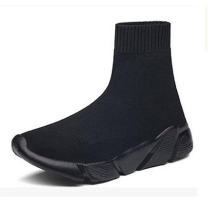 Stevvex black sock-style women's sneakers, slip-on knit upper, breathable running shoes on Tampa Home & Garden Store