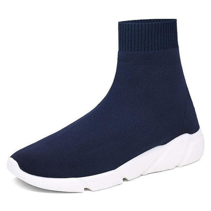 Stevvex knit sock sneaker navy blue slip-on with white chunky sole on Tampa Home & Garden Store