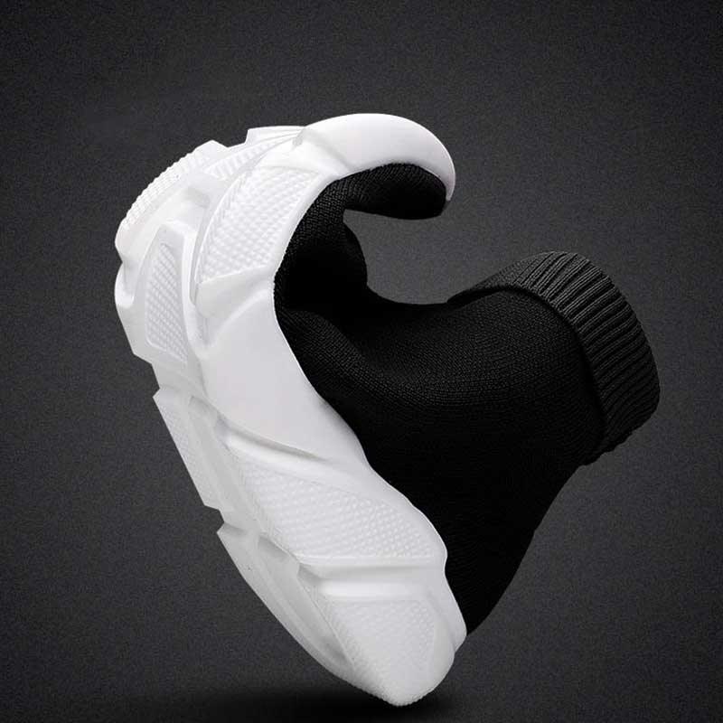 Stevvex slip-on black sock sneakers with white chunky outsole, breathable mesh upper on Tampa Home & Garden Store