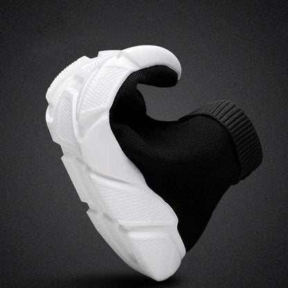 Stevvex slip-on black sock sneakers with white chunky outsole, breathable mesh upper on Tampa Home & Garden Store