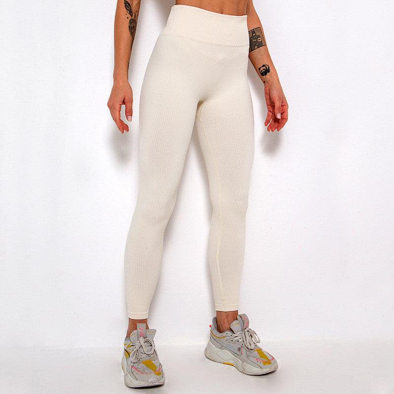 Stevvex beige high-waist ribbed leggings for yoga and training on Tampa Home & Garden Store