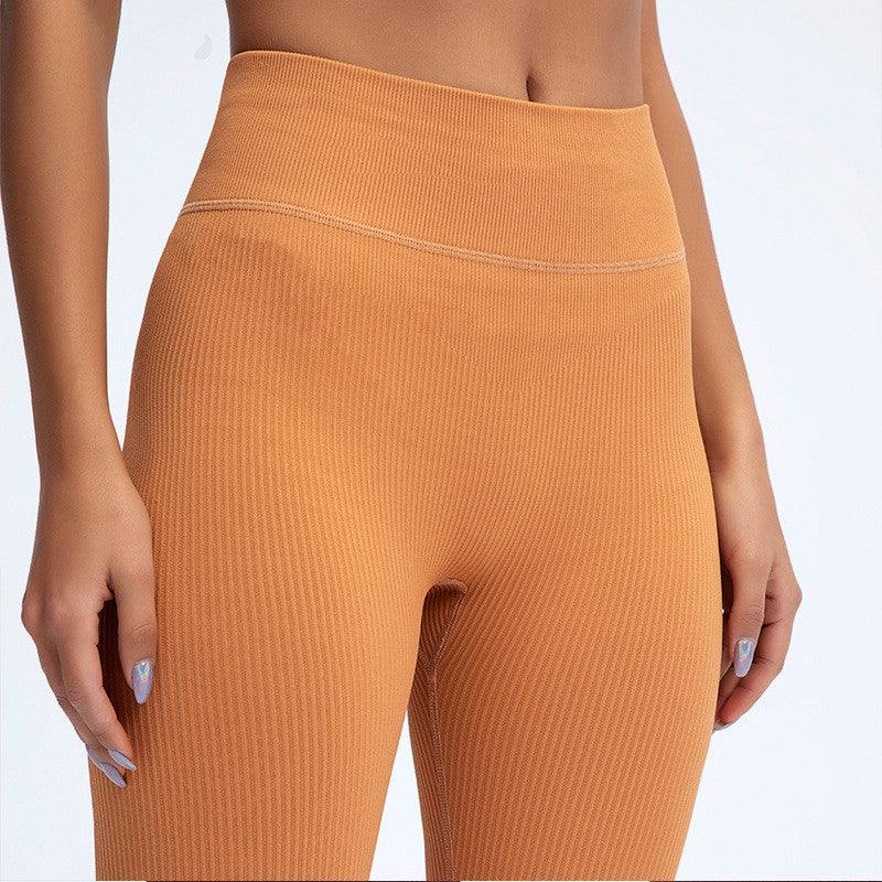Stevvex orange high waisted ribbed leggings for gym and yoga ST75LGOLK870 on Tampa Home & Garden Store