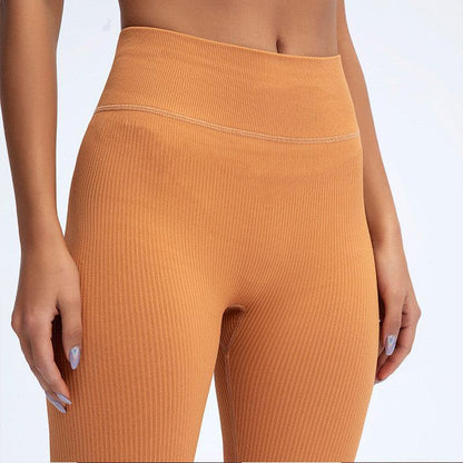Stevvex orange high waisted ribbed leggings for gym and yoga ST75LGOLK870 on Tampa Home & Garden Store