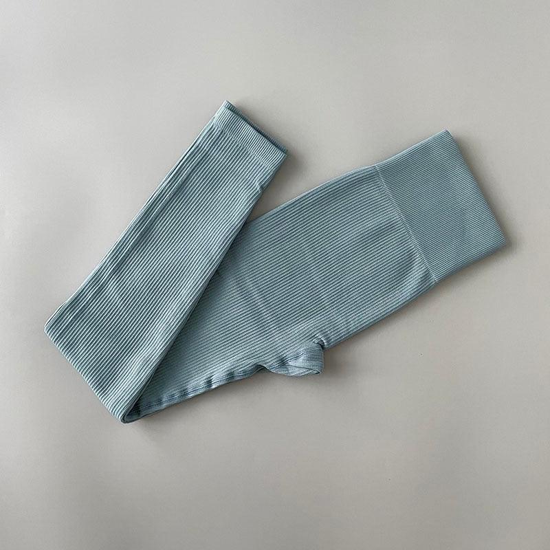 Stevvex blue ribbed high-waisted yoga leggings for women on Tampa Home & Garden Store