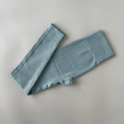 Stevvex blue ribbed high-waisted yoga leggings for women on Tampa Home & Garden Store