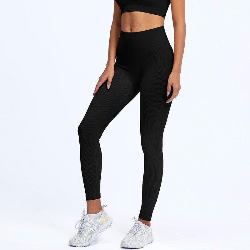 Stevvex high-waisted seamless yoga leggings black ribbed fabric full-length for training on Tampa Home & Garden Store