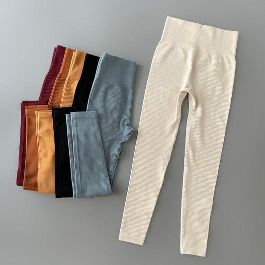 Stevvex high waisted ribbed yoga leggings beige with assorted color options on Tampa Home & Garden Store