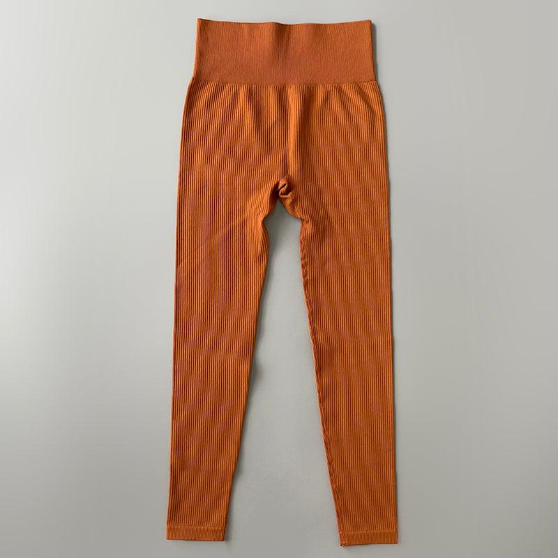 Yoga leggings orange ribbed high-waisted Stevvex for training on Tampa Home & Garden Store