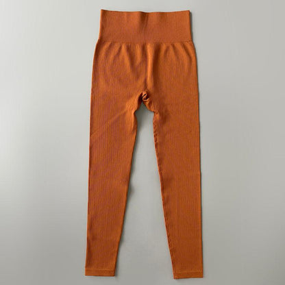 Yoga leggings orange ribbed high-waisted Stevvex for training on Tampa Home & Garden Store