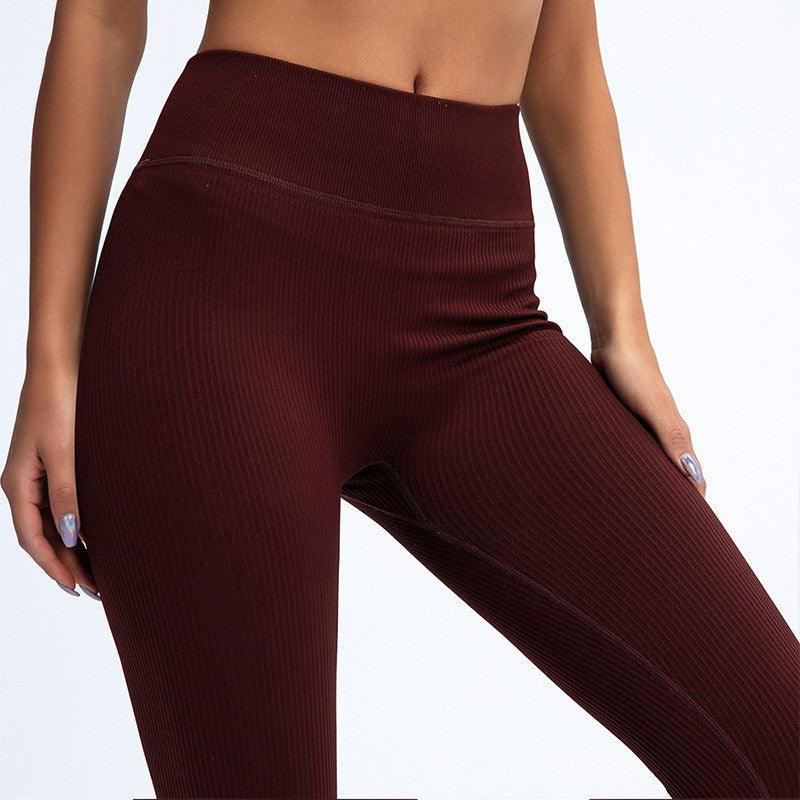 Stevvex high-waisted seamless ribbed burgundy leggings for workouts on Tampa Home & Garden Store