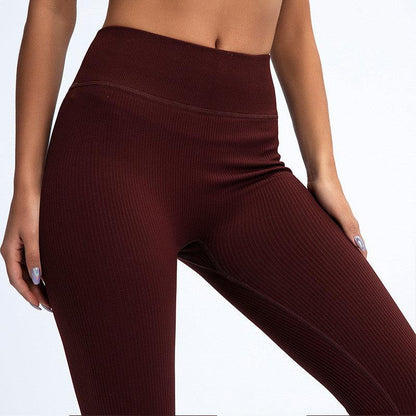 Stevvex high-waisted seamless ribbed burgundy leggings for workouts on Tampa Home & Garden Store