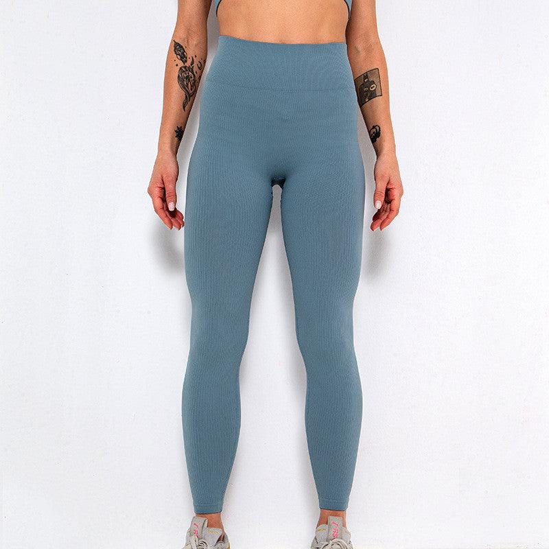 Stevvex blue high-waisted seamless yoga leggings for training, full-length gym tights on Tampa Home & Garden Store