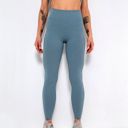 Stevvex blue high-waisted seamless yoga leggings for training, full-length gym tights on Tampa Home & Garden Store