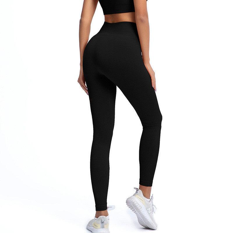 Black high-waisted seamless ribbed yoga leggings for workouts on Tampa Home & Garden Store