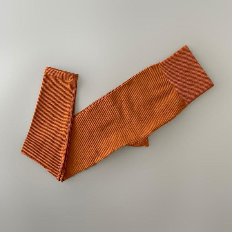 Yoga leggings orange ribbed high-waisted for training on Tampa Home & Garden Store