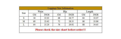Leggings size chart for Stevvex yoga pants showing waist, hip and length measurements on Tampa Home & Garden Store