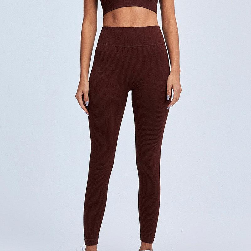 Stevvex high-waisted burgundy seamless yoga leggings ST75LGOLK870 full-length ribbed tights for women on Tampa Home & Garden Store