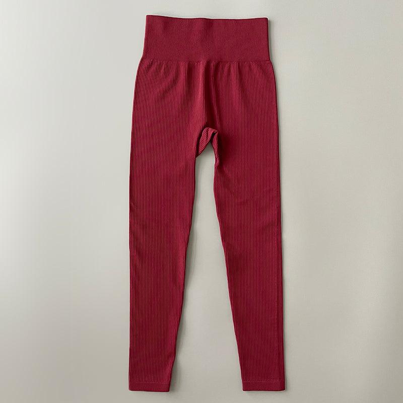 Leggings Stevvex red high-waisted ribbed for training on Tampa Home & Garden Store