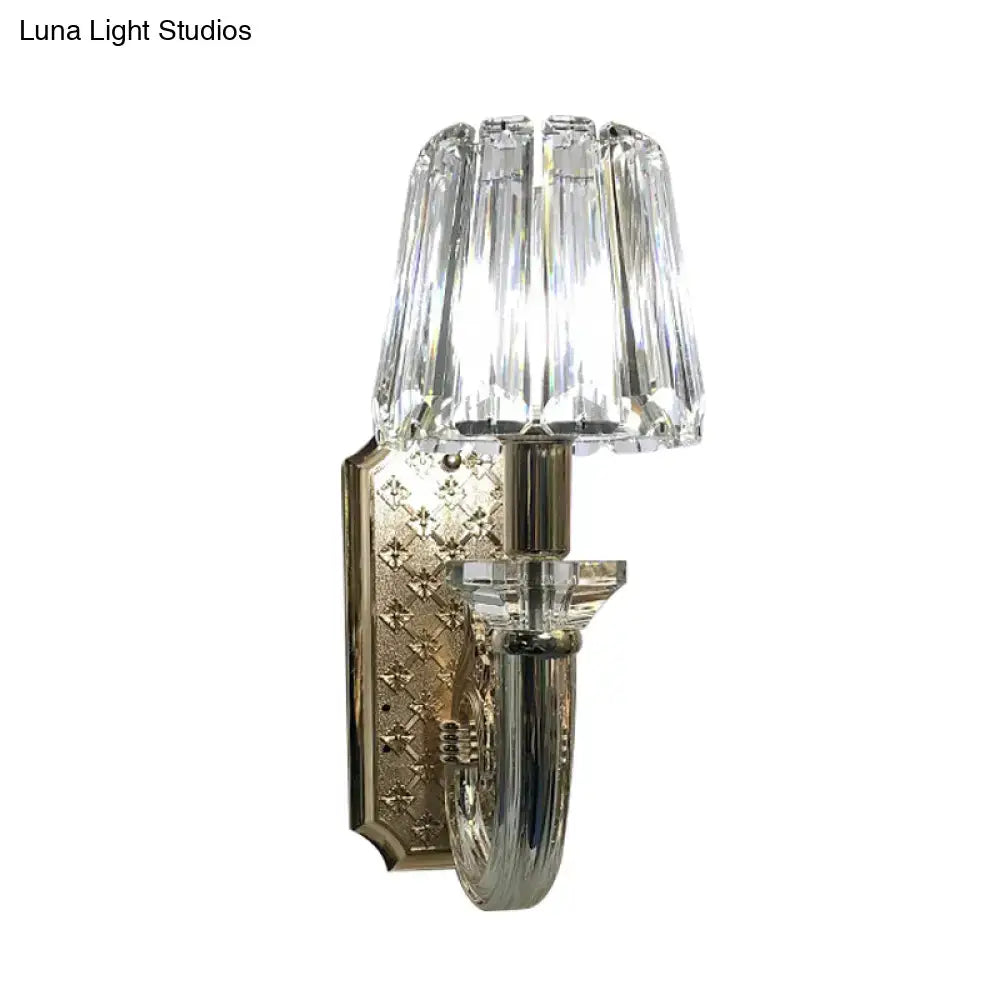 Brass Crystal Cone Sconce by Decorbites, wall mount with backplate and crystal shade on Tampa Home & Garden Store