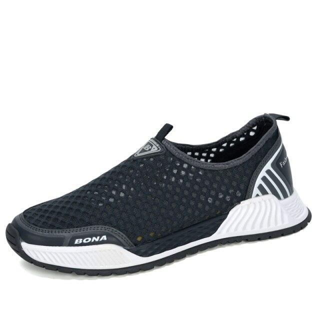 Sneakers Stevvex slip-on with dark mesh upper and white sole on Tampa Home & Garden Store
