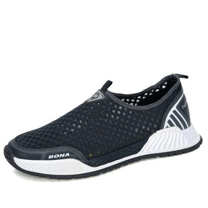 Sneakers Stevvex slip-on with dark mesh upper and white sole on Tampa Home & Garden Store