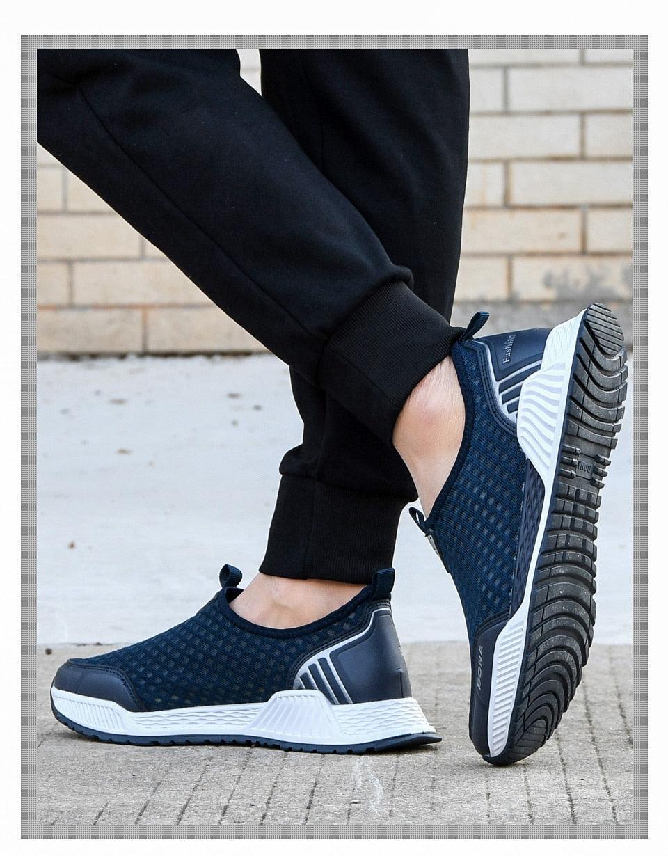 Stevvex men's navy breathable mesh sneakers, slip-on, lightweight with non-slip outsole on Tampa Home & Garden Store
