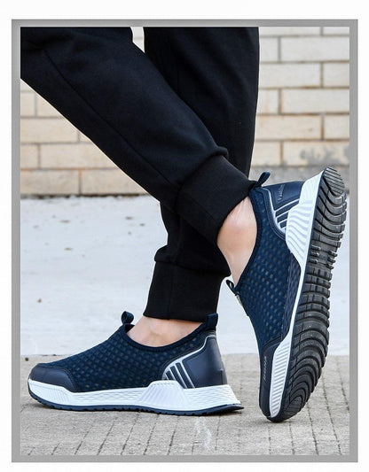 Stevvex men's navy breathable mesh sneakers, slip-on, lightweight with non-slip outsole on Tampa Home & Garden Store