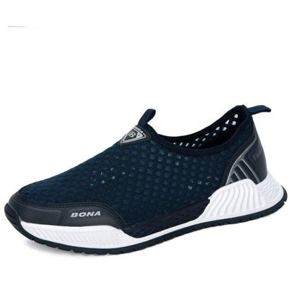 Stevvex mens navy breathable casual sneakers slip-on with mesh upper and white sole on Tampa Home & Garden Store