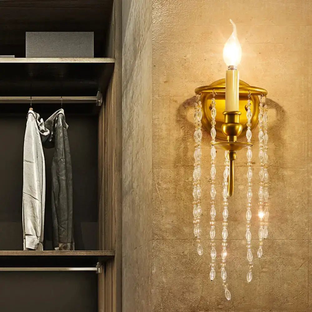 Gold crystal chain design wall sconce by Decorbites with hanging crystal beads on Tampa Home & Garden Store