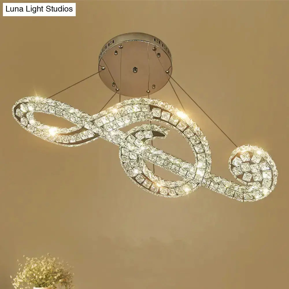 Elegant crystal musical note pendant light with looping crystal rings, ceiling chandelier on Tampa Home & Garden Store