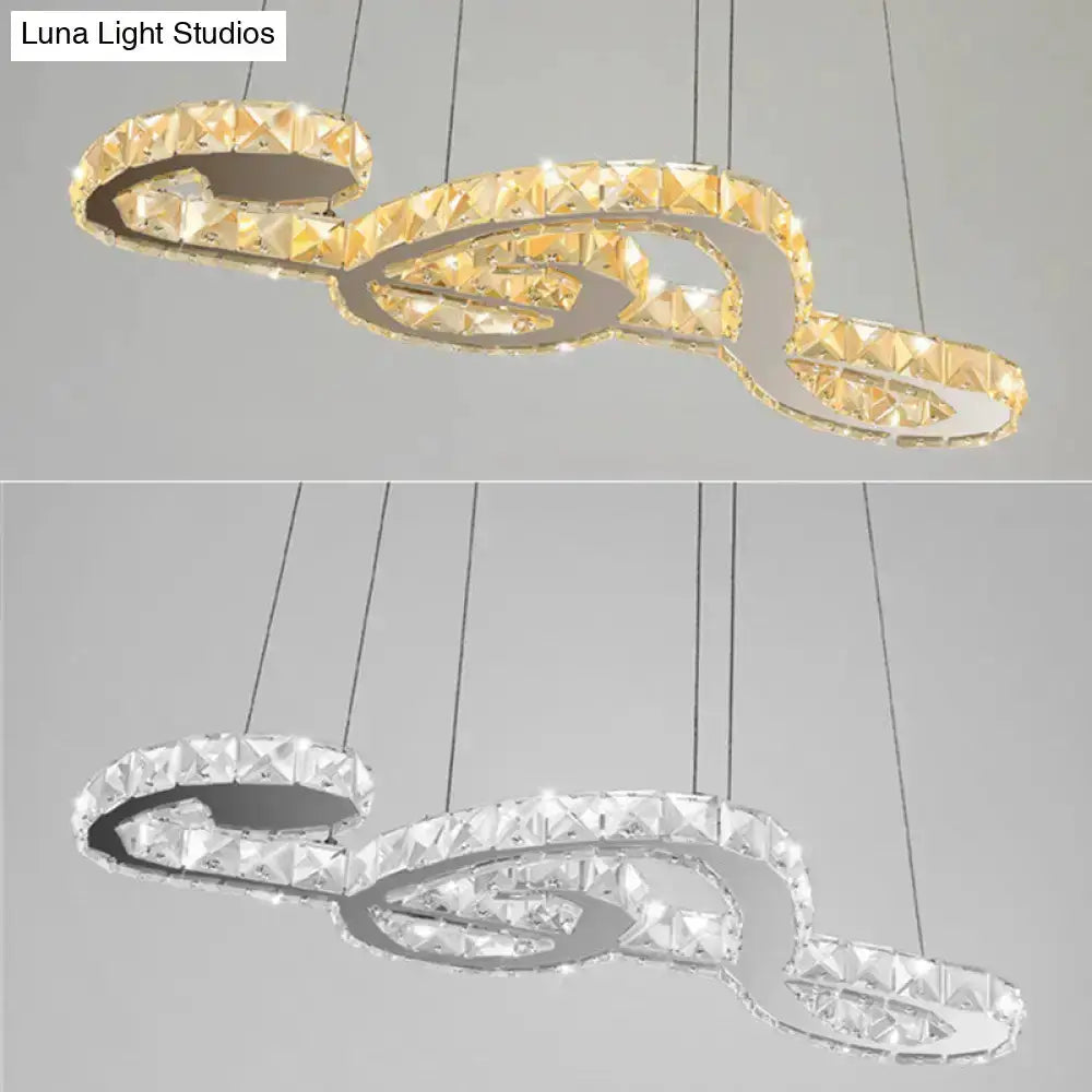 Crystal musical note pendant light with looping crystal ribbons in gold and clear finishes, Decorbites on Tampa Home & Garden Store