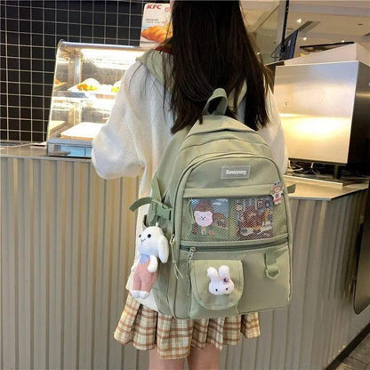 Stevvex elegant backpack for teens in sage green with mesh pocket and bunny keychain on Tampa Home & Garden Store