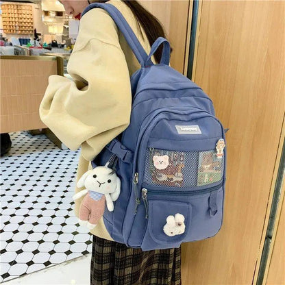 Stevvex blue elegant female backpack for teens with front mesh pocket and plush keychain on Tampa Home & Garden Store