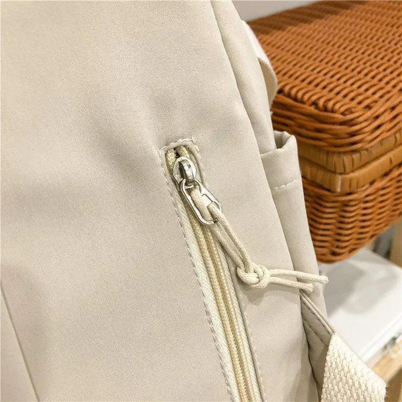 Stevvex beige backpack zipper close-up, teen girl school bag with canvas strap on Tampa Home & Garden Store