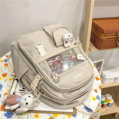 Elegant Female Backpack beige with mesh front pocket and plush charms Stevvex on Tampa Home & Garden Store