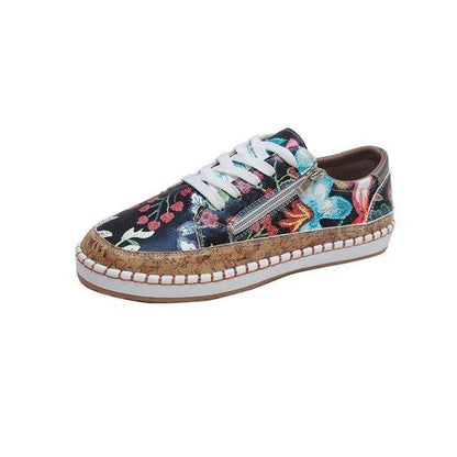 Stevvex Floral printed lace-up sneakers with cork midsole and round toe on Tampa Home & Garden Store