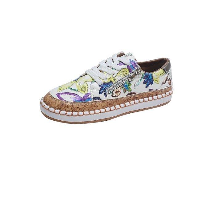 Floral printed lace-up women's sneakers with cork midsole and white sole by Stevvex on Tampa Home & Garden Store