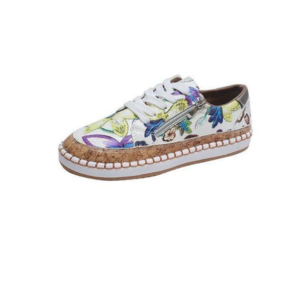 Floral printed lace-up women's sneakers with cork midsole and white sole by Stevvex on Tampa Home & Garden Store