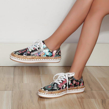 Stevvex floral print sneakers, women’s lace-up flats with espadrille sole, pair on Tampa Home & Garden Store
